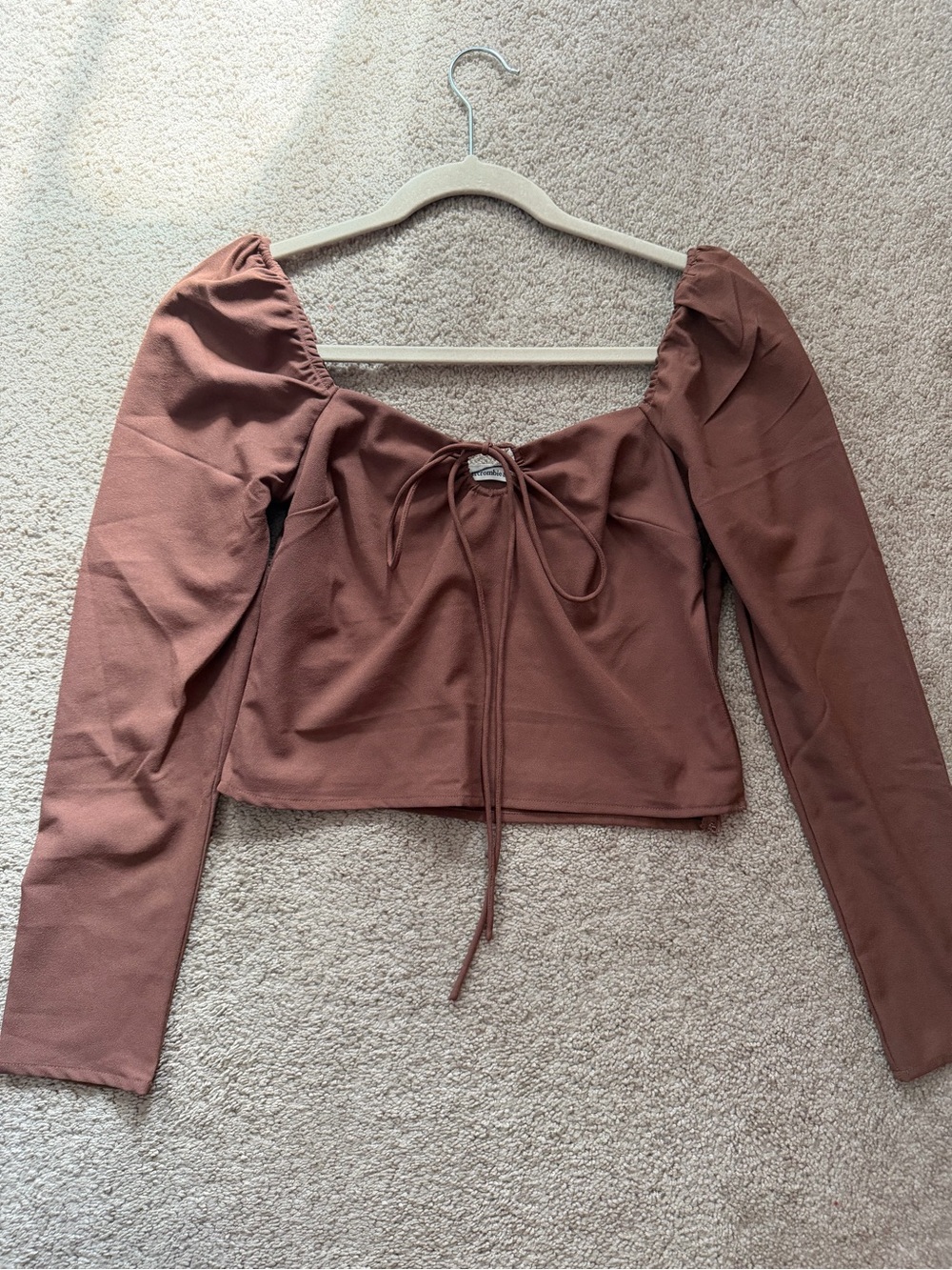 Abercrombie & Fitch Rust Brown Tie-Front Puff Sleeve Crop Top